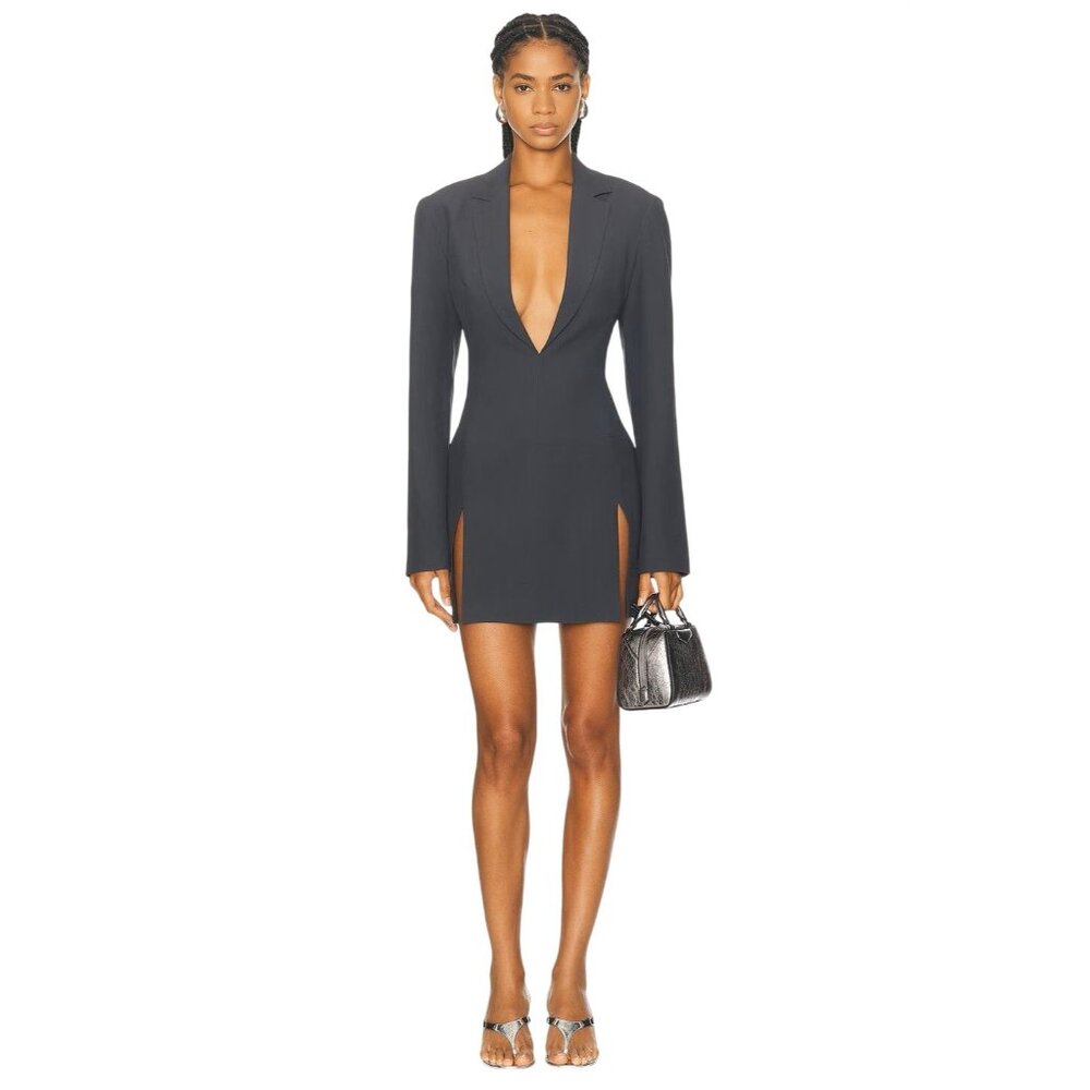 PRISCAVera Mini Jacket Dress in Charcoal Medium New Womens Mini Blazer